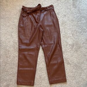 LOFT Brown Faux Leather Pants with Belt sz8